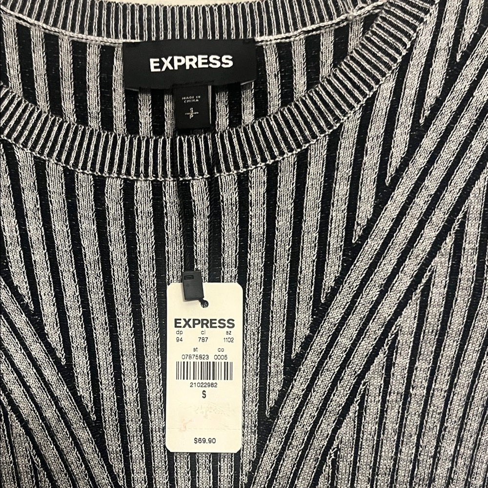 Express Black and Gray Striped Long Sleeve Dress - Picture 3 of 3